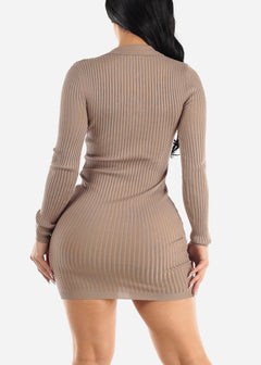 Long Sleeve Bodycon Sweater Mini Dress Mocha