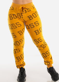 Fleece Drawstring Waist Jogger Sweatpants Mustard "Boss"