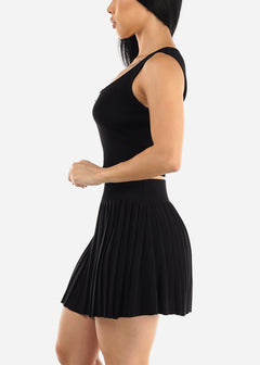Knit Crop Top & Pleated Mini Skirt Black (2 PCE SET)