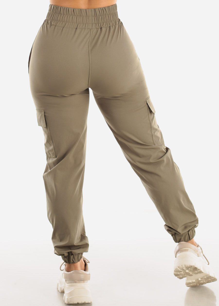 Thick Waist Olive Cargo Jogger Pants