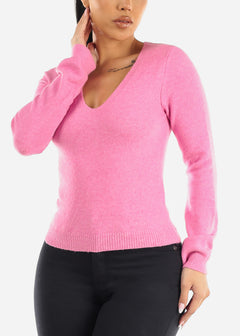 Long Sleeve V-Neck Pink Sweater