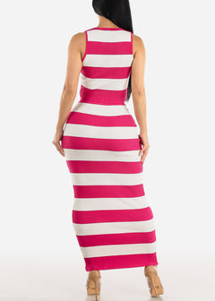 Stripe Sleeveless Crop Top & Maxi Skirt Pink (2 PCE SET)