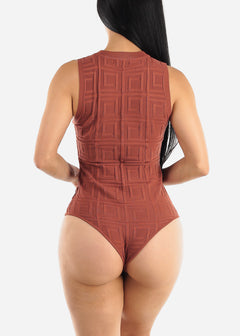 Sleeveless Crewneck Textured Bodysuit Marsala