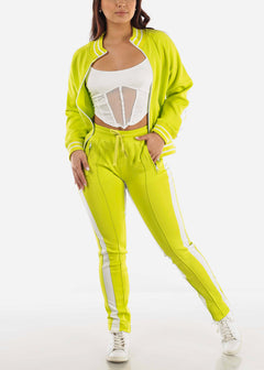Bright Lime Zip Up Tracksuit (2 PCE SET)