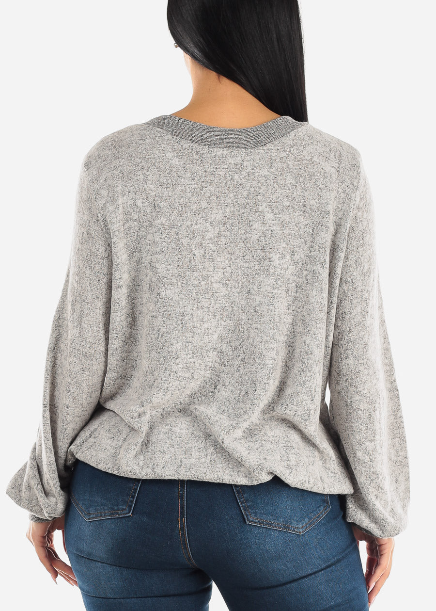 Super Soft V-Neck Sweatshirt Grey w Elastic Hem