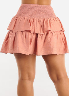Mauve Smocked Waist Ruffle Mini Skirt