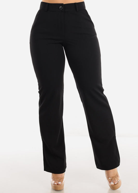 High Waisted Black Dressy Bootcut Pants w Side Slits