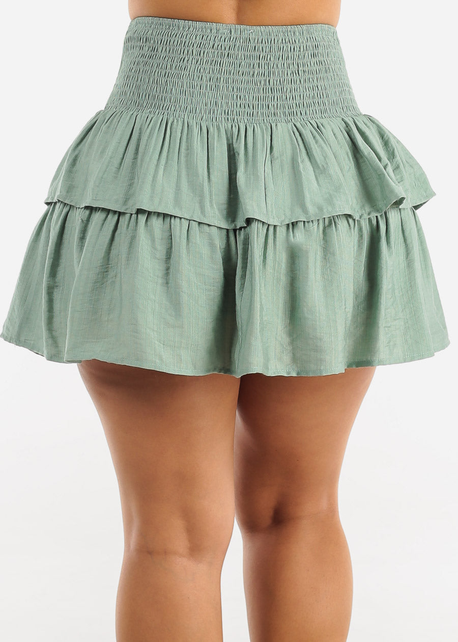 Smocked Waist Ruffle Mini Skirt Jade