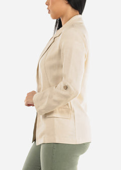 Linen Long Sleeve Open Front Natural Blazer
