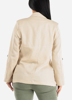Linen Long Sleeve Open Front Natural Blazer