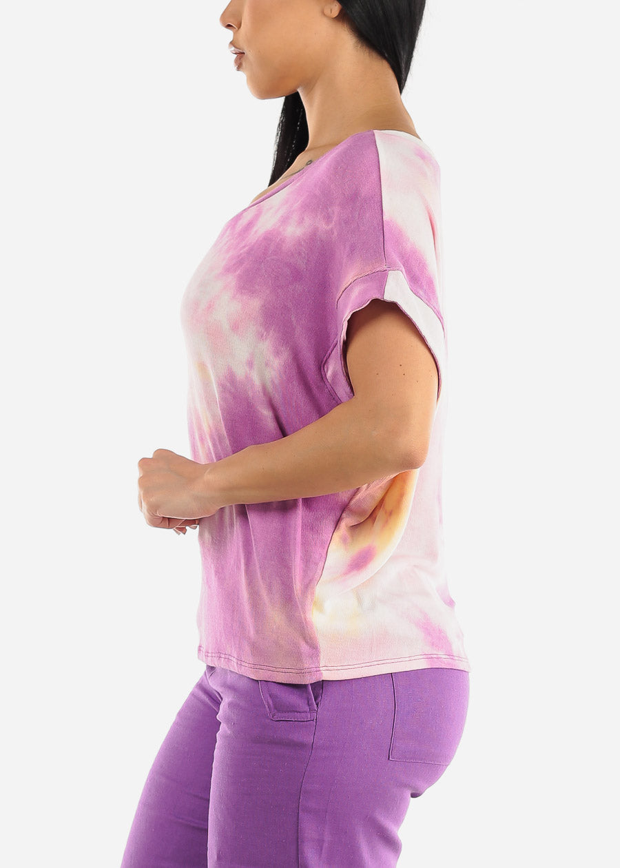 Short Dolman Sleeve Tie Dye Hacci Top