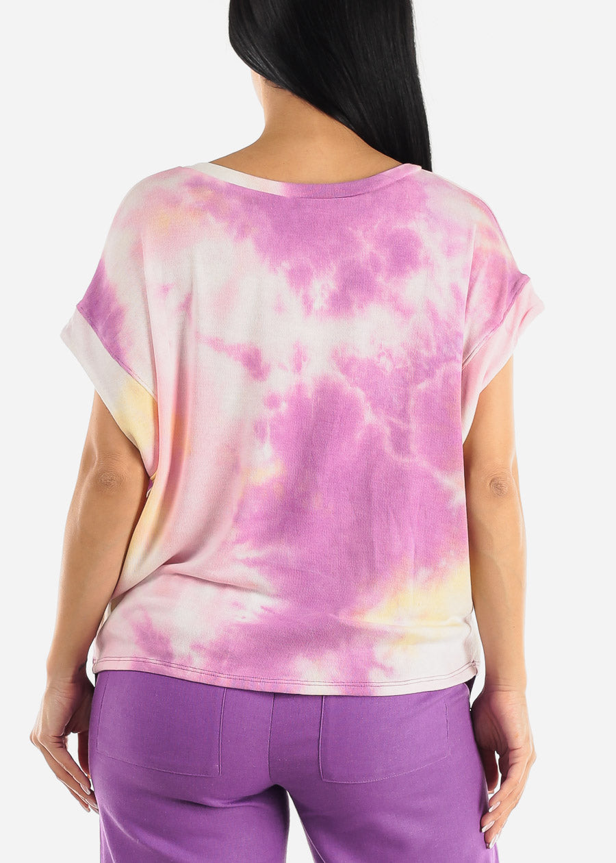 Short Dolman Sleeve Tie Dye Hacci Top