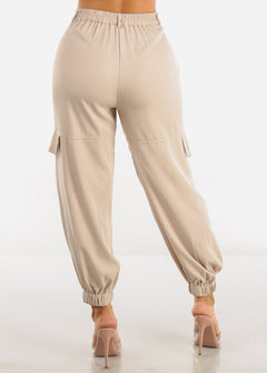 High Waisted Cargo Jogger Pants Taupe