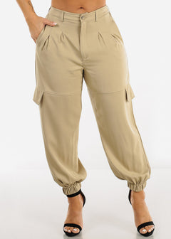 High Waisted Cargo Jogger Pants Light Olive