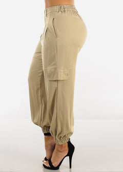 High Waisted Cargo Jogger Pants Light Olive