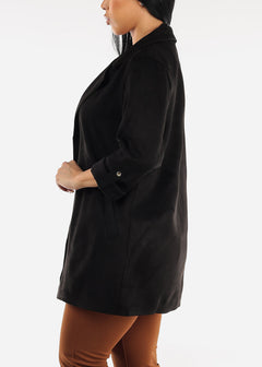 Black Long Sleeve Suede Coat