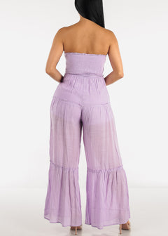 Strapless Smocked Ruffle Jumpsuit Lilac