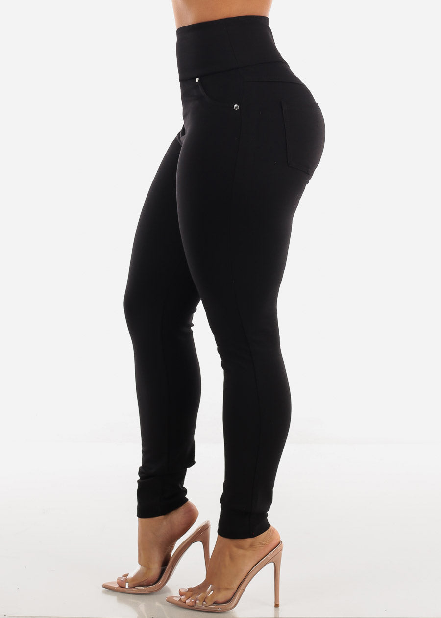 Wide Waistband Black Skinny Pants