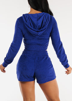 Terry Zip Up Cropped Hoodie & Shorts Neon Royal Blue (2 PCE SET)