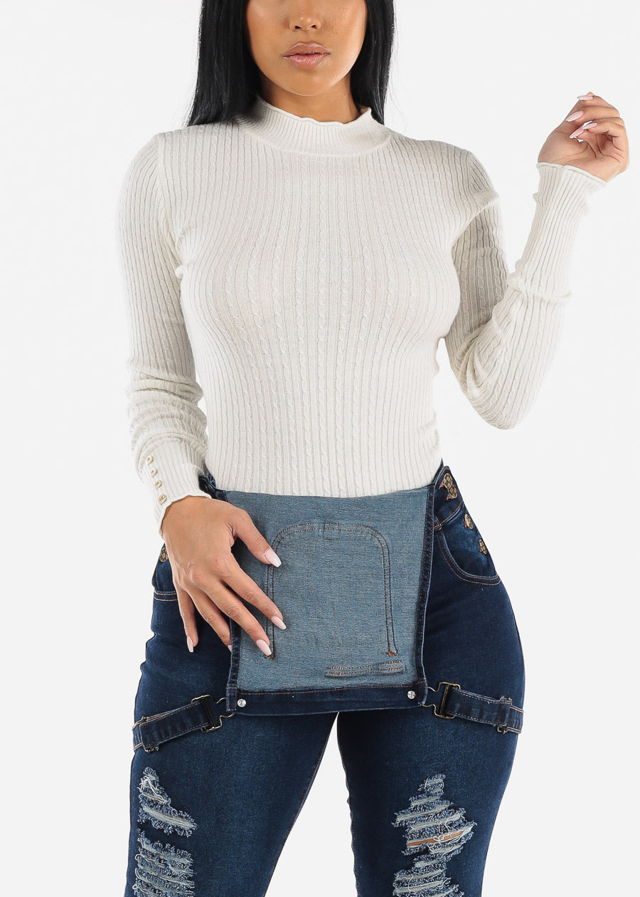 Fitted Ribbed Knit Sweater White