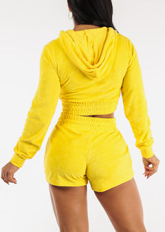 Terry Zip Up Cropped Hoodie & Shorts Neon Yellow (2 PCE SET)