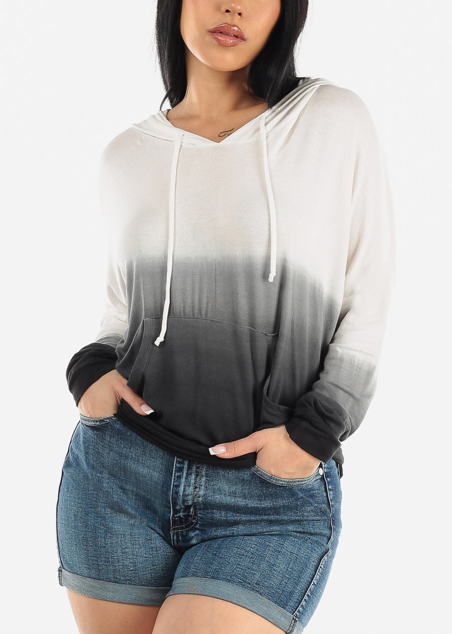 Long Sleeve Pullover Tunic Hoodie Black & White