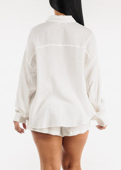 White Cotton Button Down Shirt & Shorts (2 PCE SET)