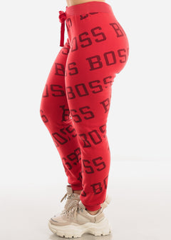 Fleece Drawstring Waist Jogger Sweatpants Red "Boss"