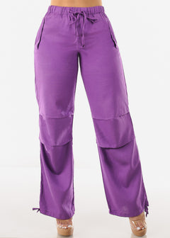 Purple Linen High Waisted Knee Pleats Jogger Pants