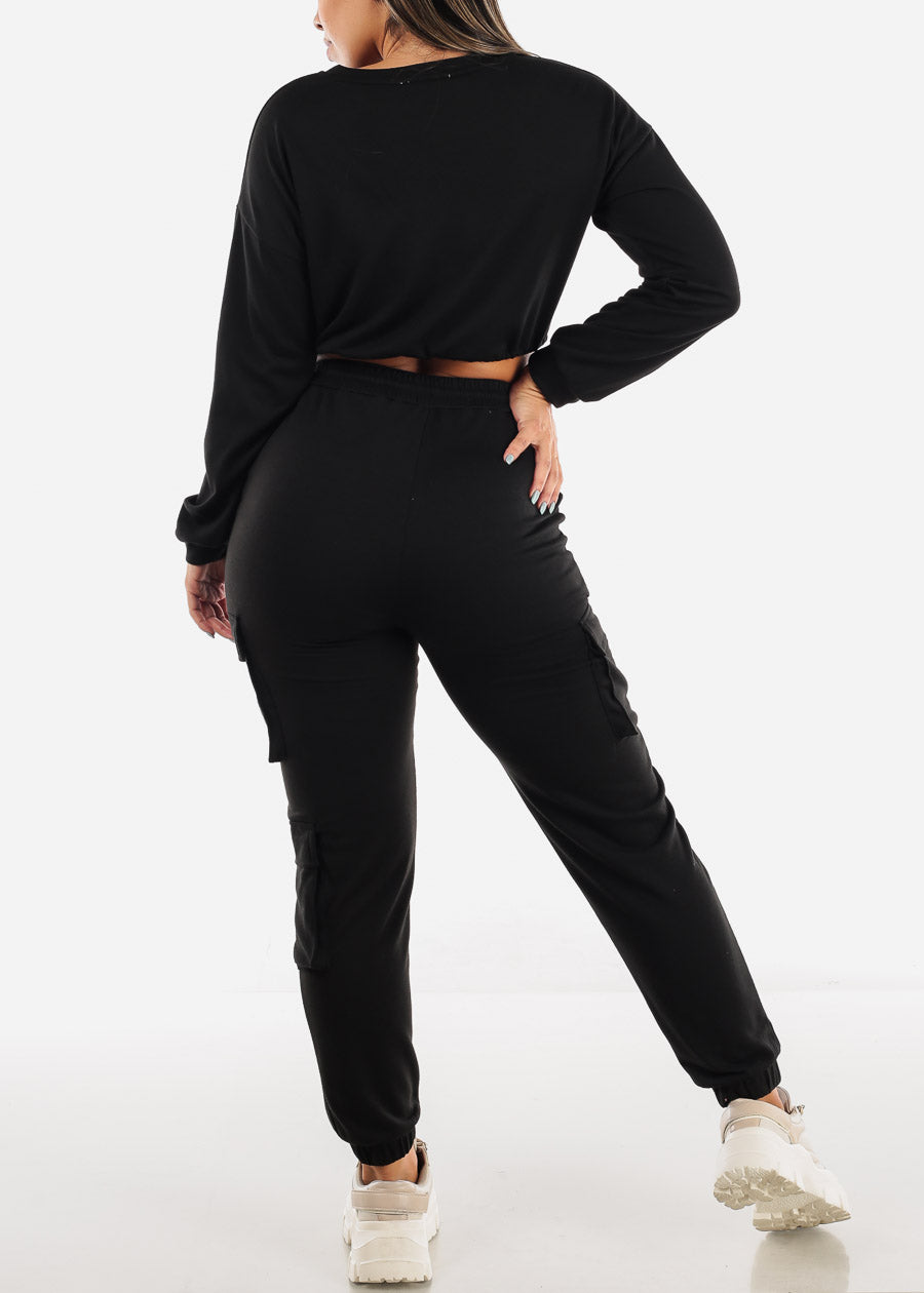 French Terry Black Top & Joggers (2 PCE SET)