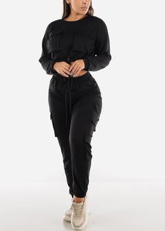 French Terry Black Top & Joggers (2 PCE SET)