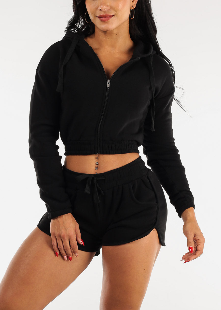 ZAFUL Marled Cropped Hoodie and Sweat Shorts Set Two Piece