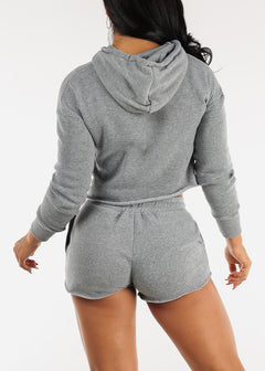 Fleece Cropped Hoodie & Shorts Grey (2 PCE SET)