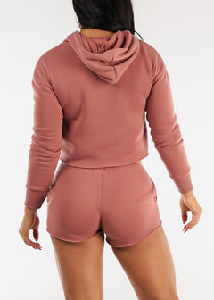Fleece Cropped Hoodie & Shorts Mauve (2 PCE SET)