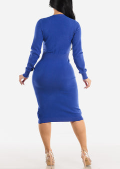 Bodycon Vneck Sweater Midi Dress Royal Blue