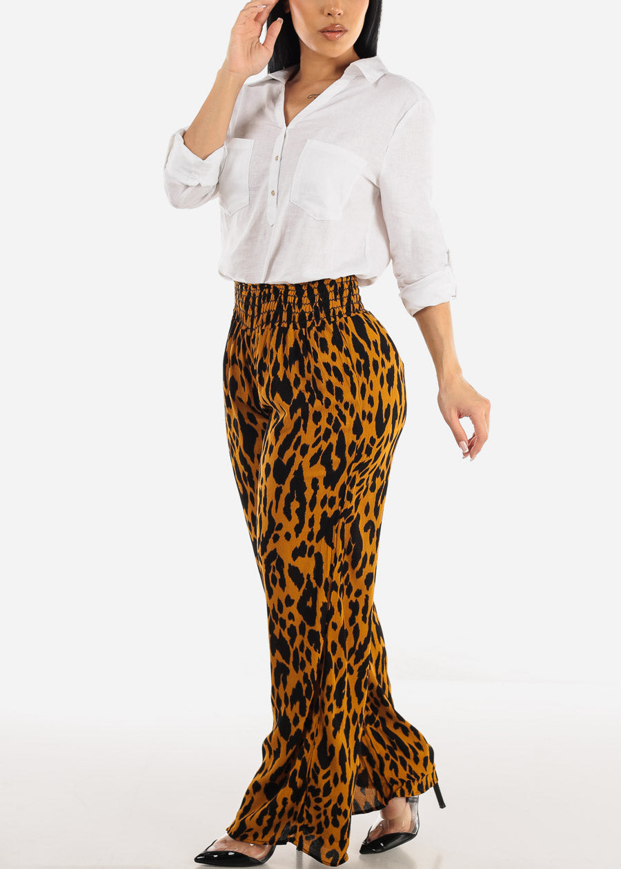 Animal Print Spandex Waist Wide Leg Pants