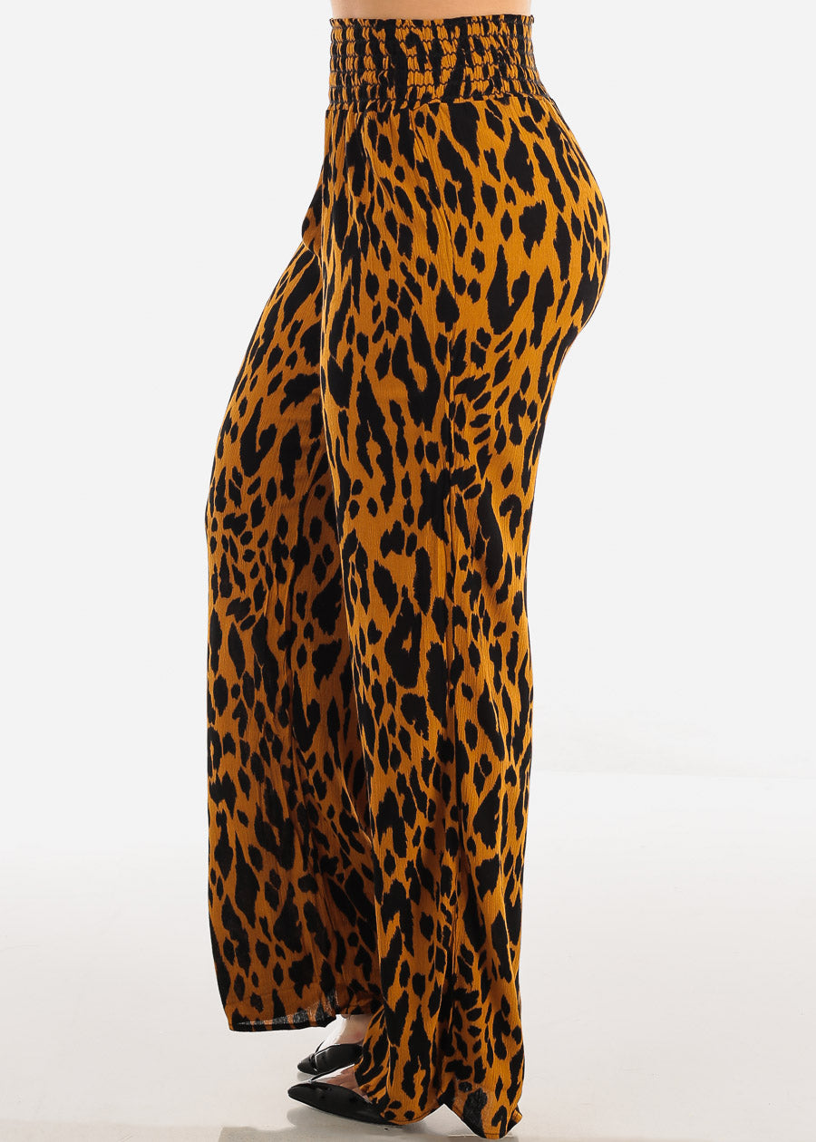 Animal Print Spandex Waist Wide Leg Pants