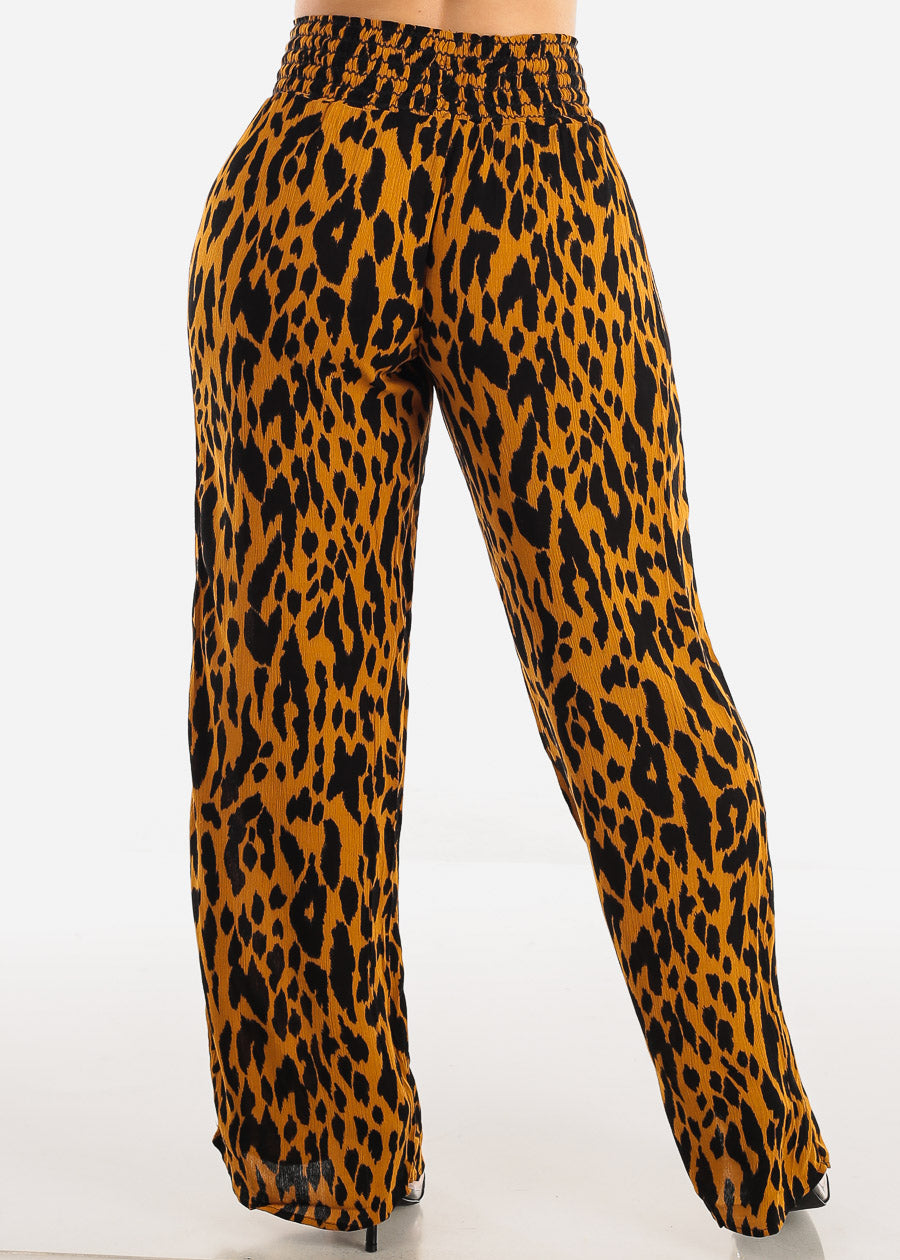 Animal Print Spandex Waist Wide Leg Pants