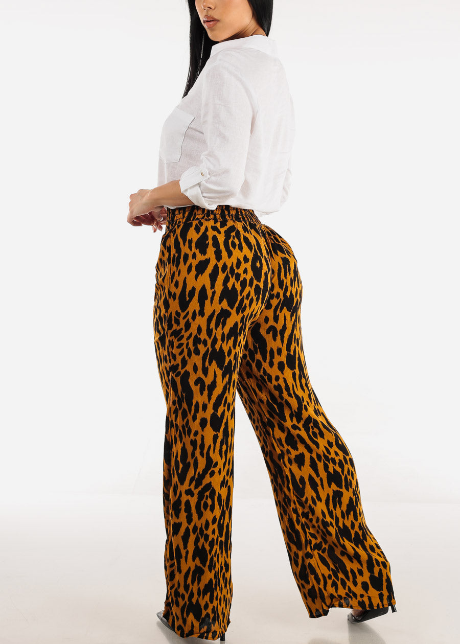 Animal Print Spandex Waist Wide Leg Pants