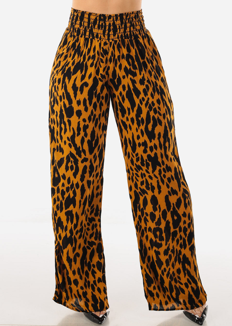 Animal Print Spandex Waist Wide Leg Pants