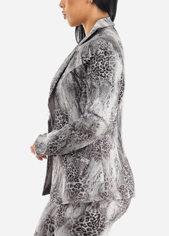 Formal Long Sleeve Animal Print Blazer Grey