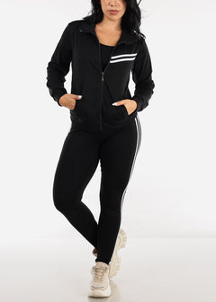 Black Activewear Jacket, Tank Top & Leggings (3 CPE SET)