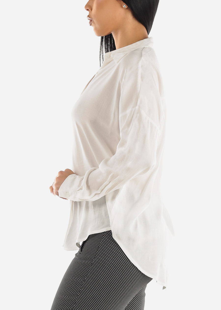 White Oversized Long Sleeve Button Down Shirt