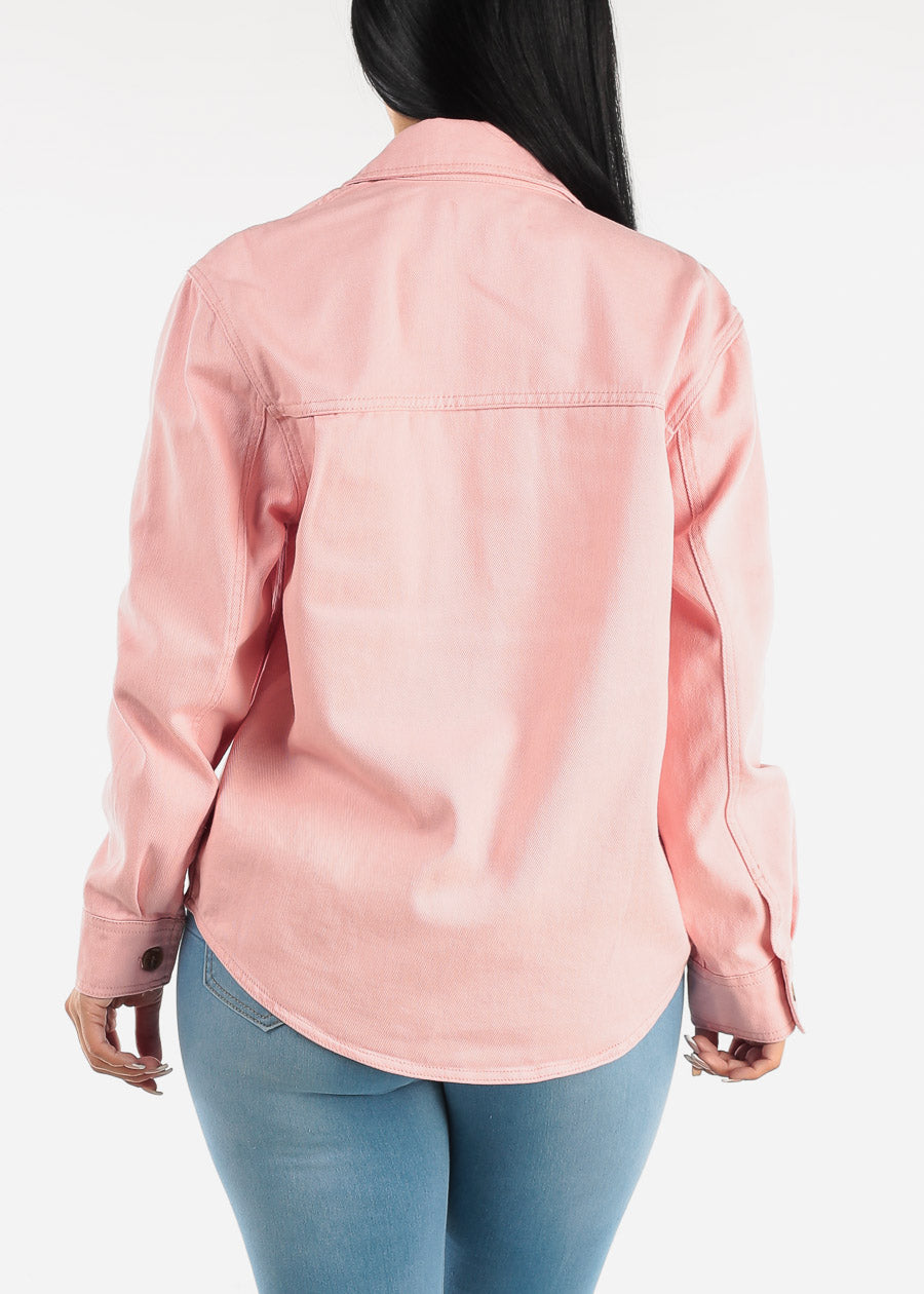 Cotton Long Sleeve Pink Denim Shacket