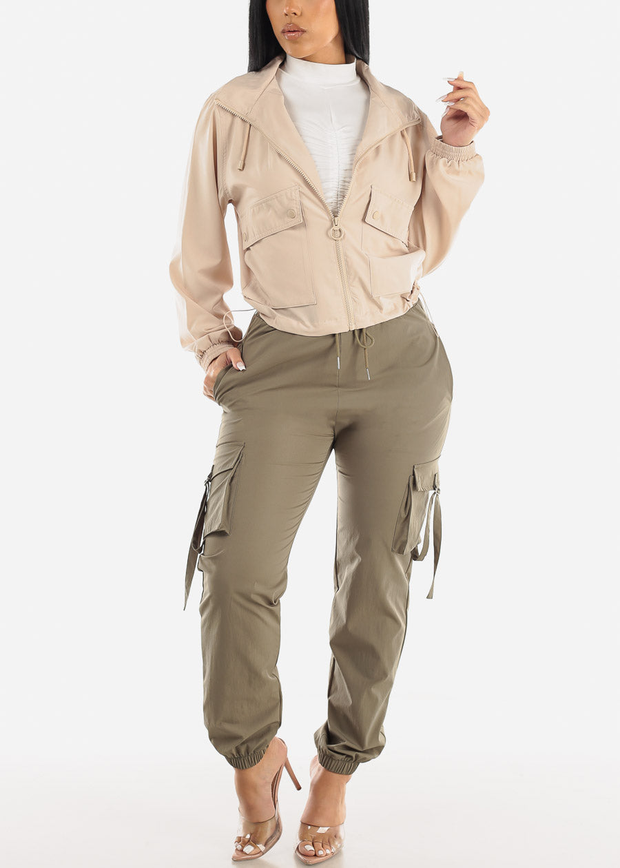 Women's Pull On Cargo Style Jogger Pants - Olive High Waist Cargo Joggers –  Moda Xpress