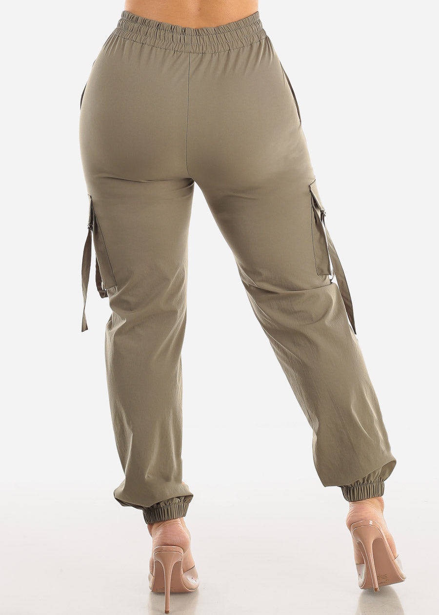 Women's Pull On Cargo Style Jogger Pants - Olive High Waist Cargo Joggers –  Moda Xpress
