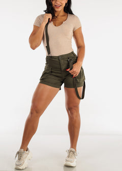 High Waisted Cargo Shorts Olive w Suspenders
