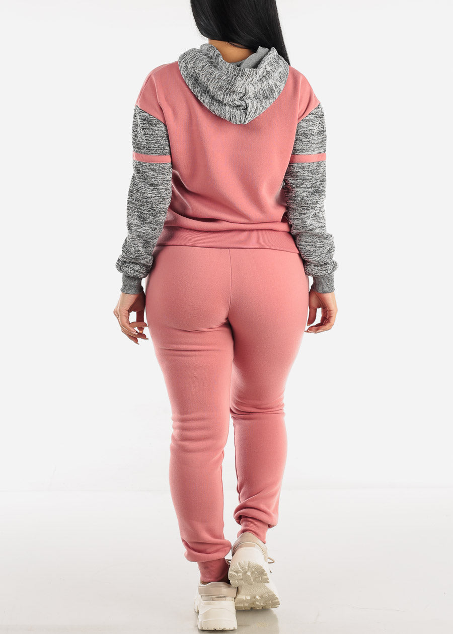 Fleece Pullover Hoodie & Jogger Sweatpants Pink (2 PCE SET)
