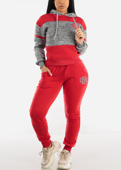 Fleece Pullover Hoodie & Jogger Sweatpants Red (2 PCE SET)