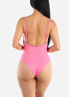 Shirred Backless Cami Bodysuit Hot Pink